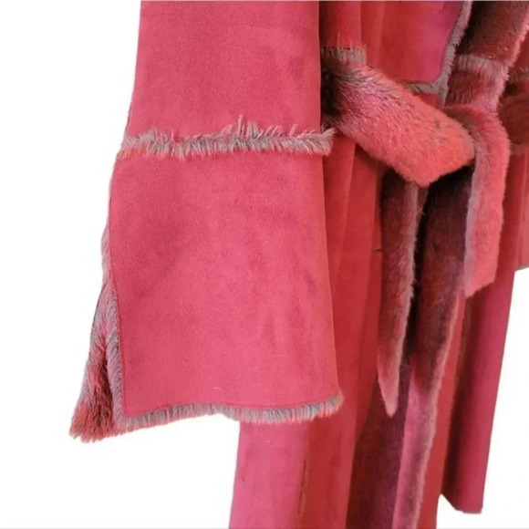 EM Studio London Suede Faux Fur Penny Lane Long Sleeve Belted Fall Winter Coat. - Picture 10 of 15
